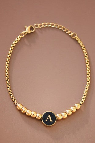 Stainless steel Initial bead bracelet